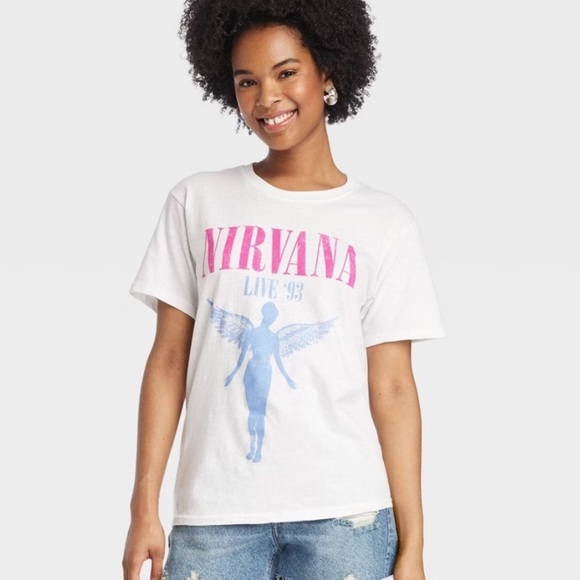 NIRVANA Tops - Nirvana Women's White Graphic Tee XS